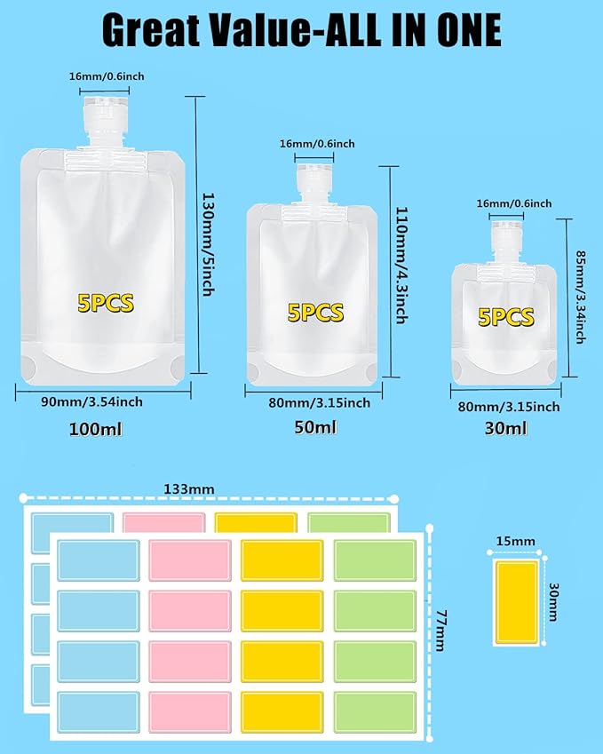 17 Pack Travel Pouches for Toiletries, TSA Approved, Travel Size Portable - Image 2
