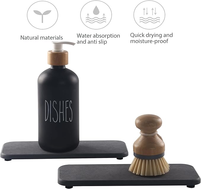 2 Pcs Water Absorbing Stone Trays, Kitchen/Bathroom Sink Soap Dish, Diatomite - Image 2