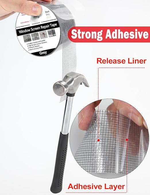 wohohoho Window Screen Repair Tape, 4 in X 20 FT Grey Screen Patch Repair Kit - Image 5