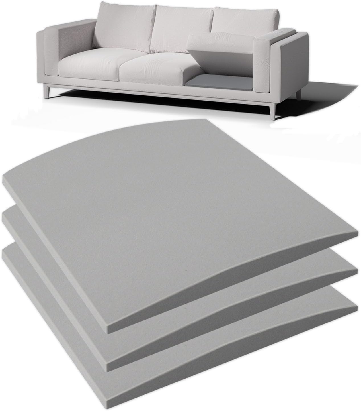Couch Cushion Support for Sagging Seat, 20"x20"x2" 40D High Density Curved Foam Sofa Cushion Support, Under-Cushion Sag Repair,Grey Set of 3