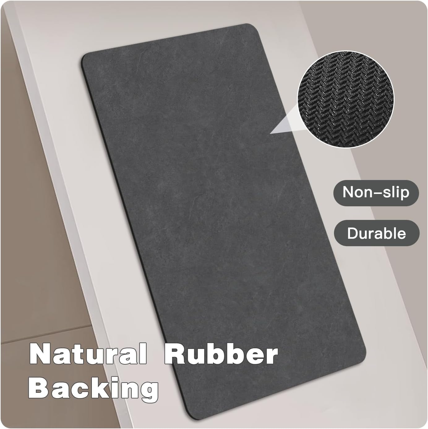 TYUU Bath Mat, Bathroom Rugs Non Slip Washable Thin Absorbent Quick Dry Bath Mat Fits Under Door Bathroom Floor Mat Perfect for Bath, Shower, or Sink 16"x24" Dark Grey
