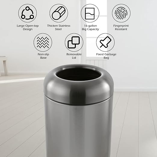 Dyna-Living Stainless Steel Trash Can Outdoor Large Garbage Can - Image 2
