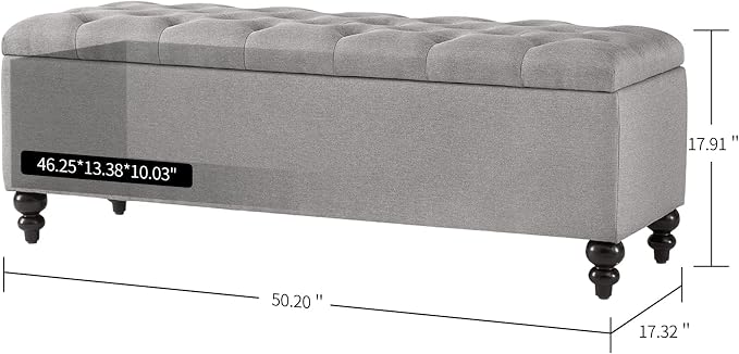 Storage Ottoman 50.2 Inches Upholstered Fabric Bench，Button Tufted - Image 2