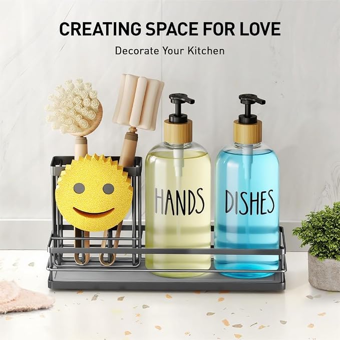 Moforoco Kitchen Dish Soap Dispenser Set, 16OZ Glass Bottle, Hand and Dish Soap - Image 6