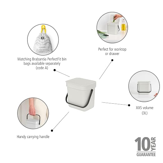 Brabantia Sort & Go Food Trash Can Small Countertop Kitchen Compost Caddy - Image 2