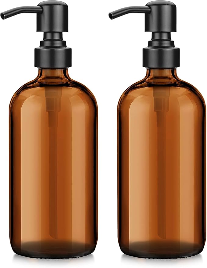 AmazerBath Amber Glass Soap Dispenser, 2 Pack Soap Dispenser Set by AmazerBath