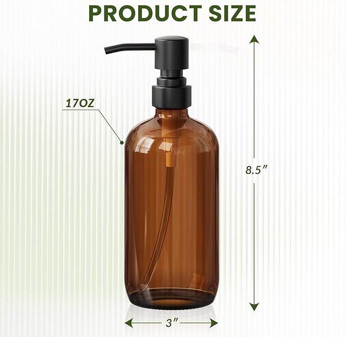 AmazerBath Amber Glass Soap Dispenser, 2 Pack Soap Dispenser Set - Image 3