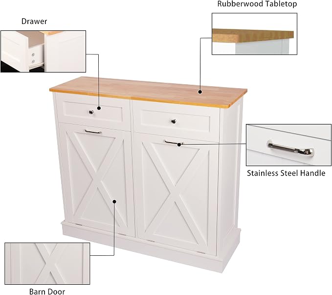 Betterhood Double Tilt Out Trash Cabinet Can Bin Kitchen 20 Gallon Wooden Free - Image 5