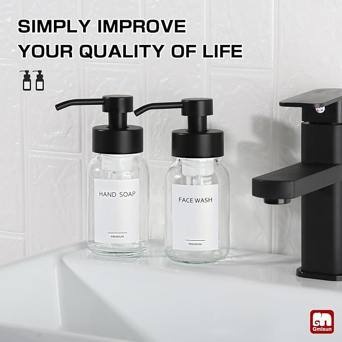 GMISUN Foam Soap Dispenser, 2 Pack 8.5 fl oz / 250 ml Clear Glass Soap Dispenser - Image 6