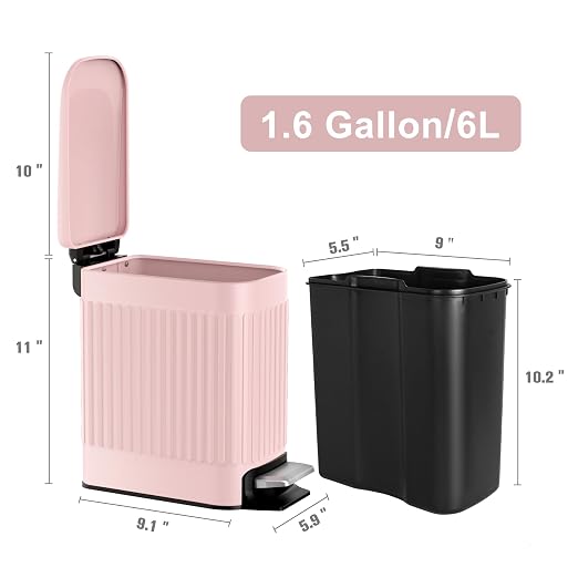 TrashAid Pink Bathroom Trash Can, 1.6 Gallon Stainless Steel Small Garbage Can - Image 5