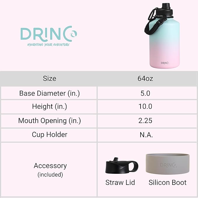 DRINCO Stainless Steel Water Bottle Spout Lid Vacuum Insulated Double Wall - Image 3
