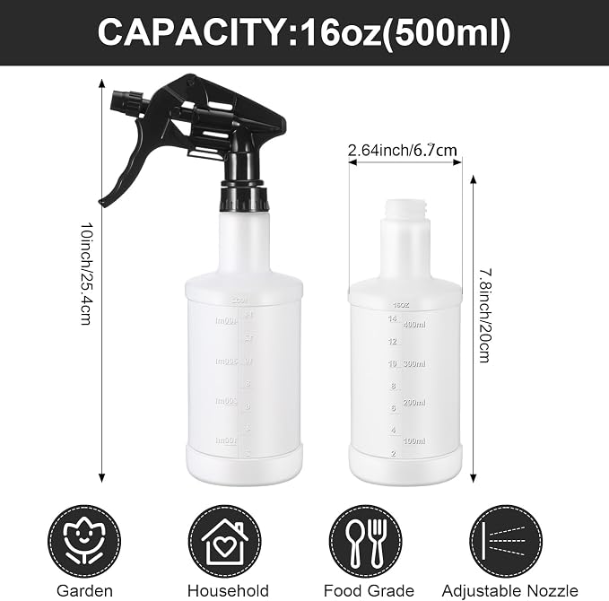 Eccliy 12 Pcs 16 Oz Plastic Spray Bottle, Adjustable Empty Reusable Sprayer - Image 2