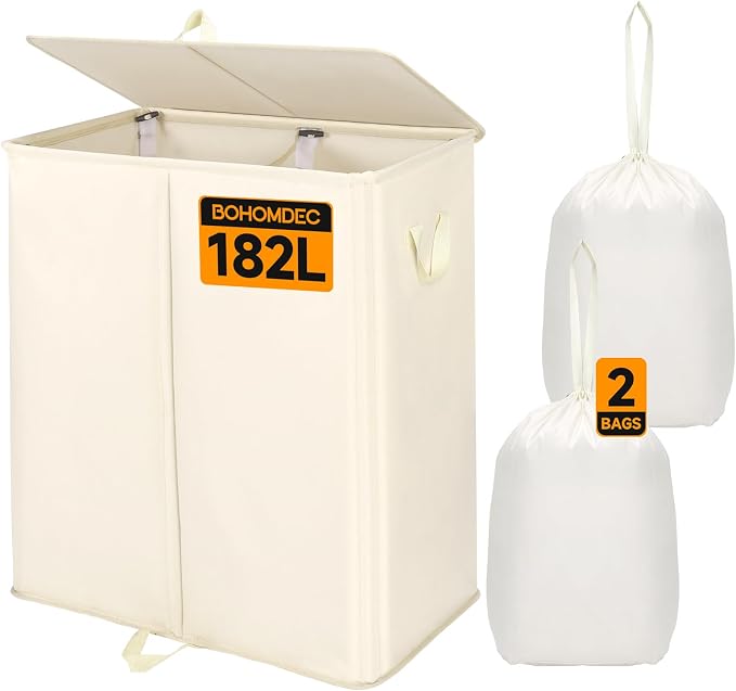 182L Oversized Laundry Hamper 2 Section by BOHOMDEC