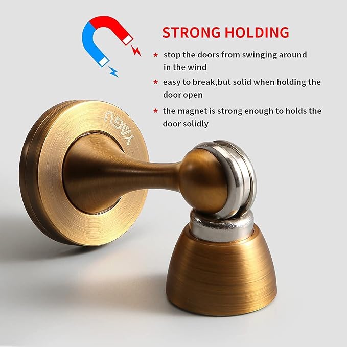 Door Stopper 4 Pack Magnetic Door Stops, Zinc Alloy Antique Brass Door Catch - Image 3