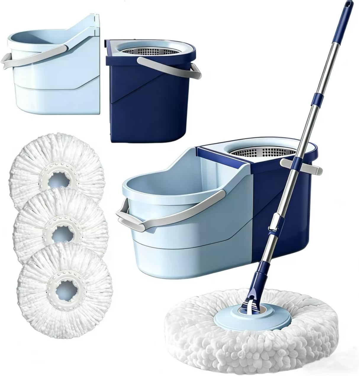 Spin Mop & Bucket System with 4 Washable Microfiber Mop Pads – Ideal Hardwood Floor Mop with Bucket for All Hard Surface Cleaning
