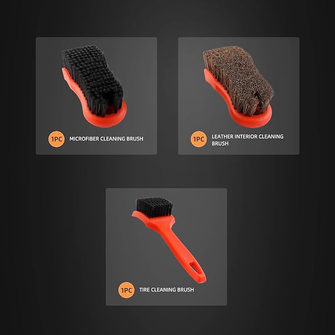 SPTA 3Pcs Car Detailing Brush Kit, Leather & Textile Interior Brush, - Image 4
