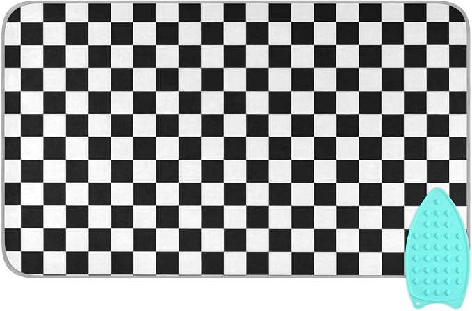 Black White Checkered Plaid Ironing Mat by Tatenale