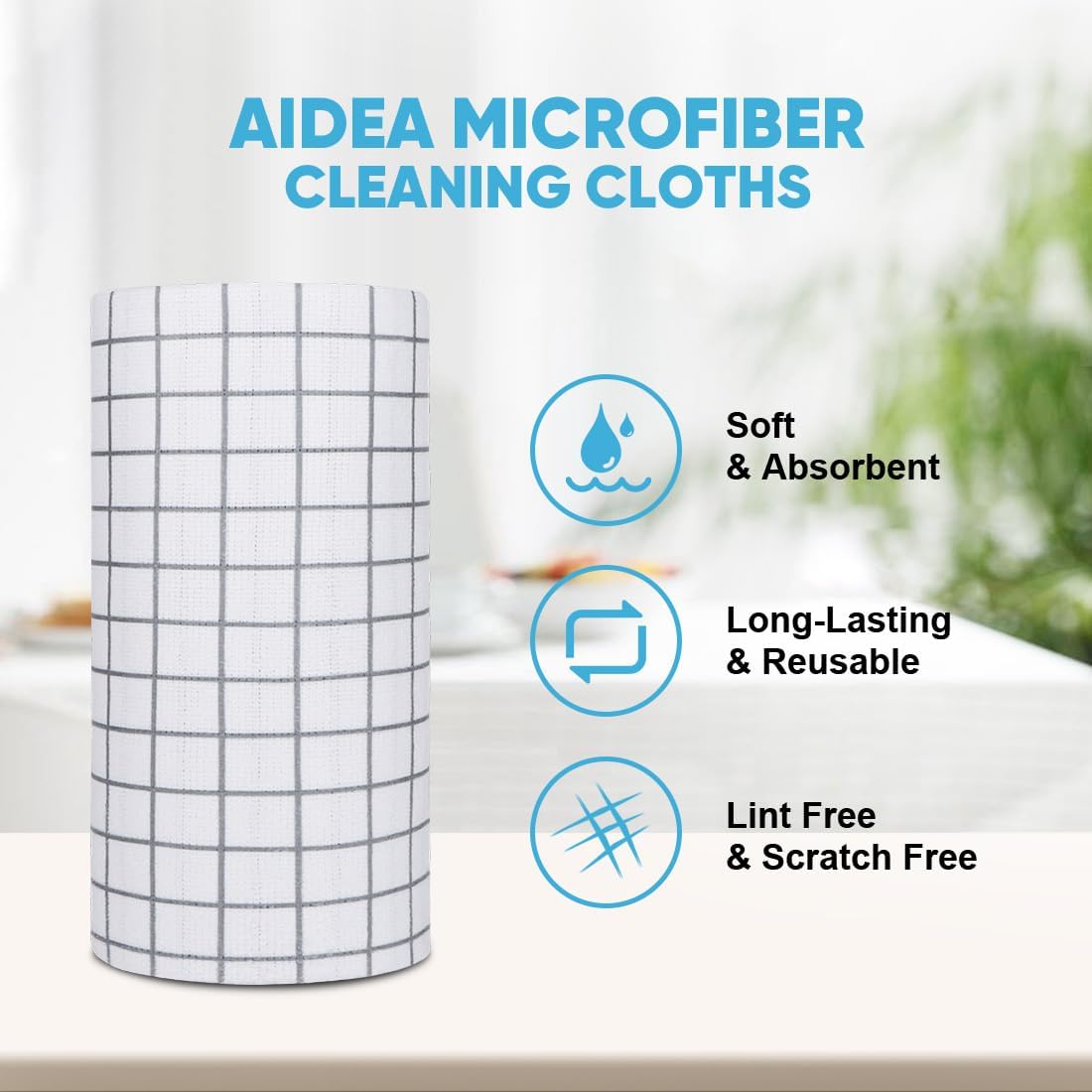 AIDEA Microfiber Cleaning Cloth Roll-50PK, Reusable Paper Towels 11.5×11.5" | Microfiber Kitchen Towels, Microfiber Towels Tear Away Cloth, Lint Free Rags for House, Window, Cleaning Supplies