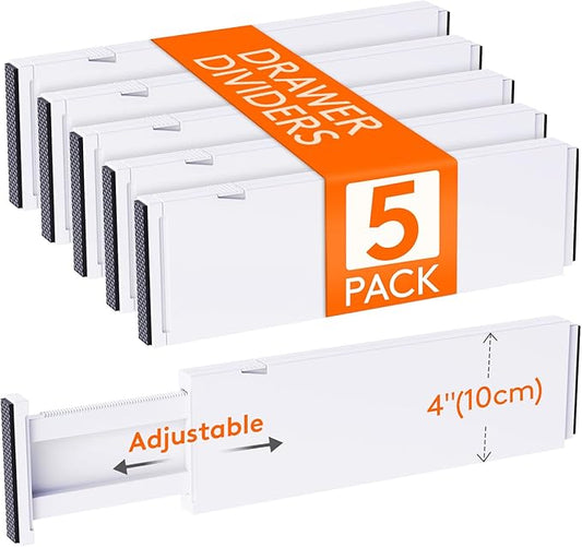 Lifewit 5 Pack Drawer Dividers Plastic 4" High, 13.5-22" Adjustable Drawer by Lifewit