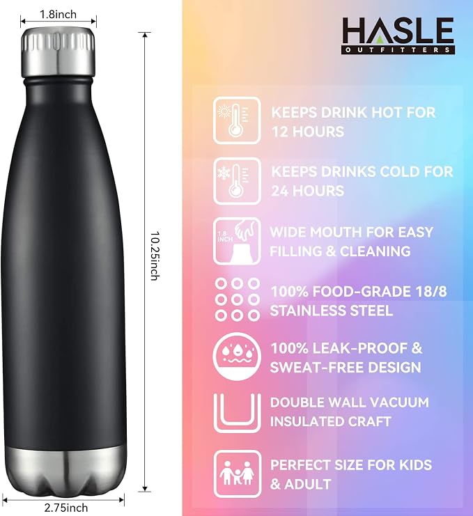 HASLE OUTFITTERS 17oz Stainless Steel Water Bottles, Vacuum Insulated Water - Image 5