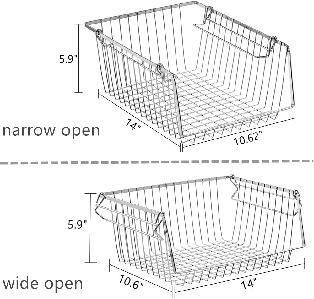 SANNO 14" Stacking Baskets Bin Wire Storage Baskets Organization Farmhou...
