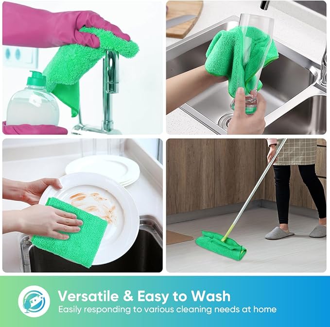 HOMEXCEL Green Microfiber Cleaning Cloth, 12 Pack Premium Microfiber Towels - Image 5