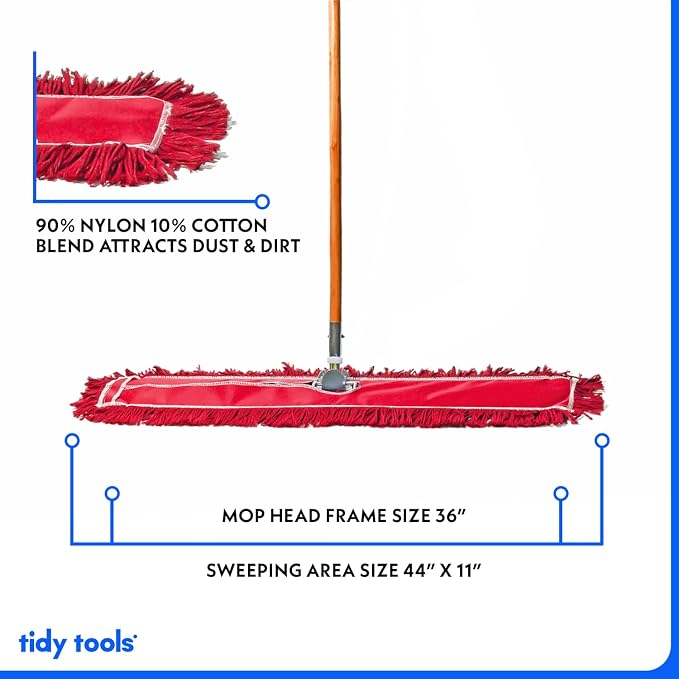 36 Inch Red Commercial Dust Mop & Floor Sweeper – Wood Handle Floor Mop - Image 3