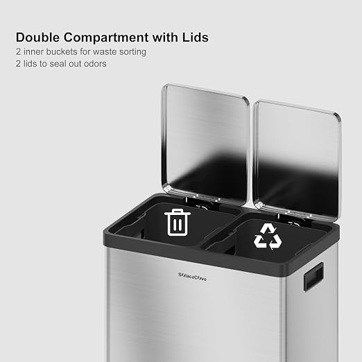 Kitchen Trash Can, 2 x 8 Gallon Dual Trash Can, Garbage Can - Image 3