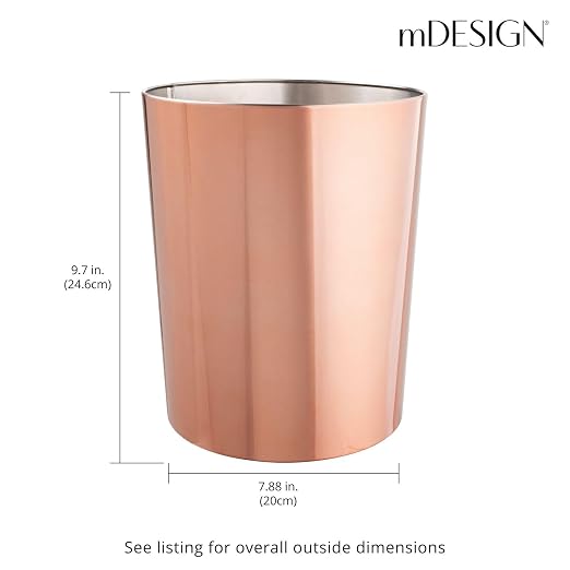 mDesign Round Metal Small 1.7 Gallon Recycle Trash Can Wastebasket, Garbage - Image 4