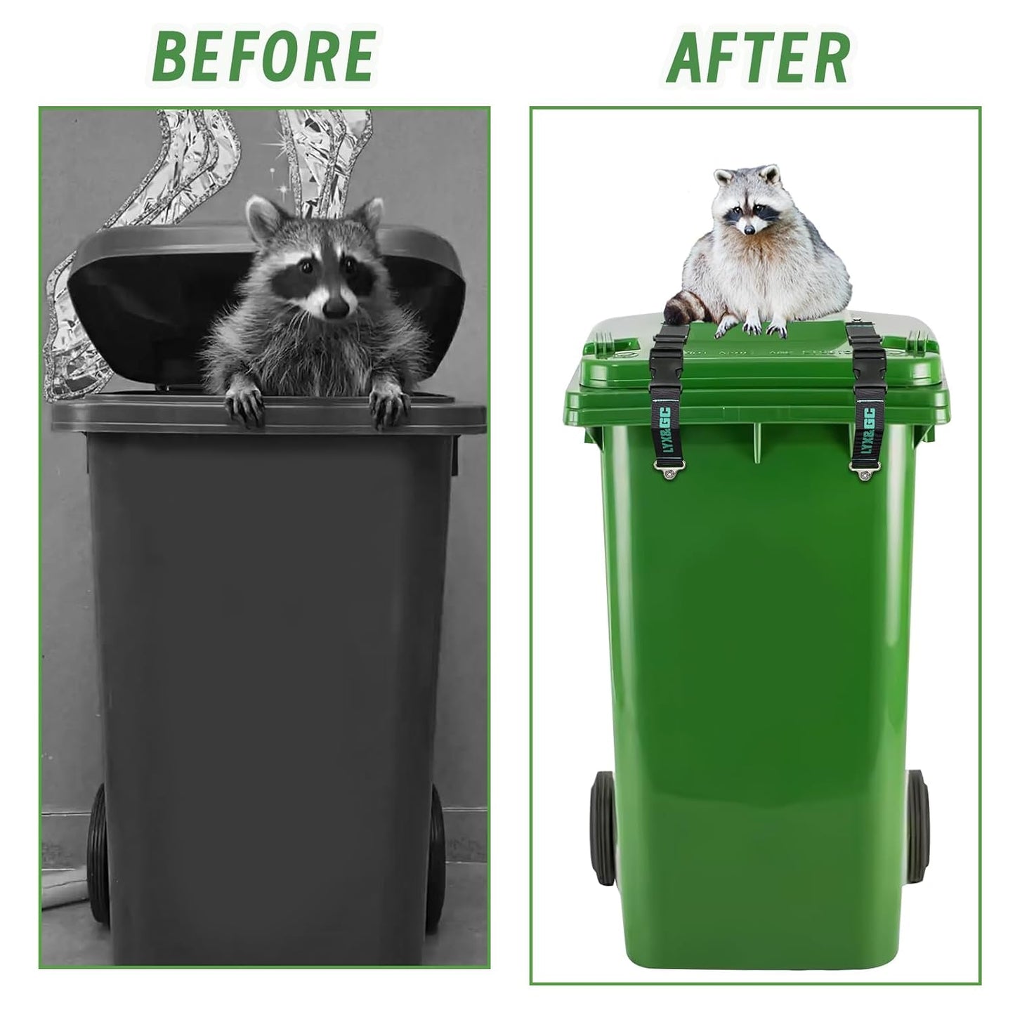 LYX&GC Trash Can Locks for Animals, Raccoon Bear Proof Trash Can Lock, Easy to Install, Long Lasting Strap Lid Garbage Can Lock for Out Door Garbage Can - 2PCS