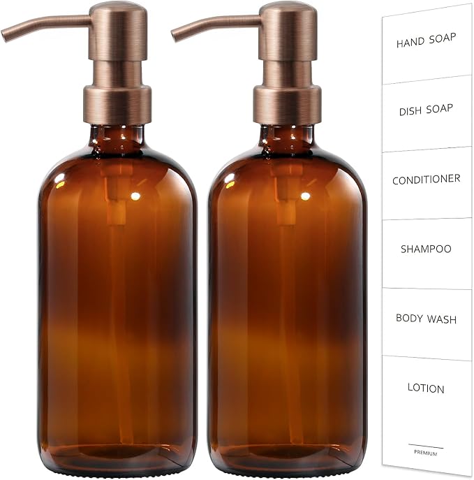 GMISUN Amber Glass Soap Dispenser, 2 Pack Bathroom Hand Soap Dispensers by GMISUN