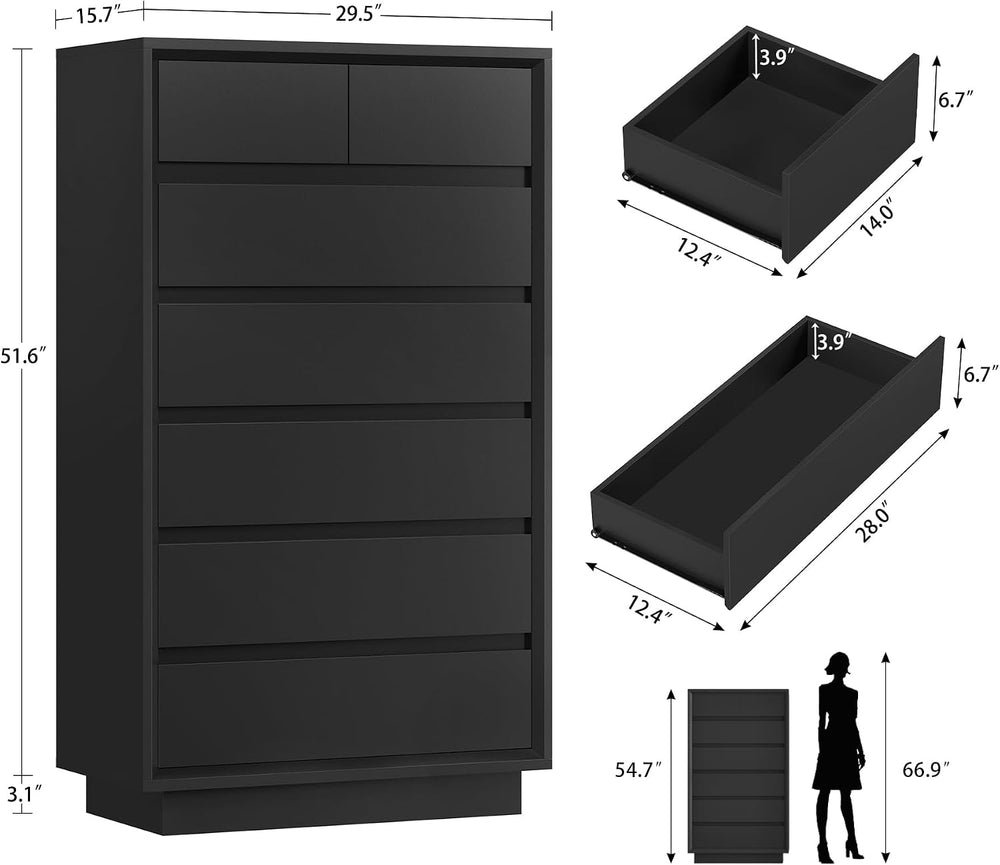 TEENFON 51.6" Tall Dresser for Bedroom, Black Dresser, 7 Drawer Dresser