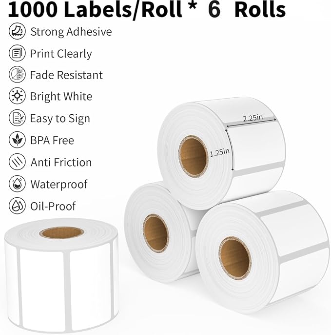 2.25 x 1.25 Thermal Labels, Printable Blank Label Stickers 6000 Label Papers - Image 6
