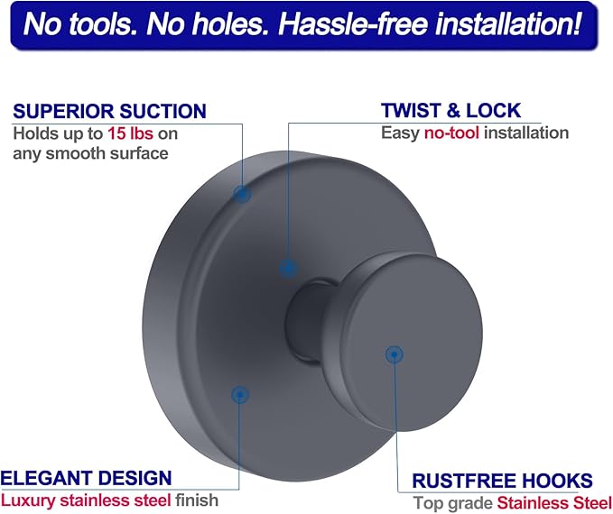 Suction Cup Hooks for Shower, Removable Towel Hooks for Bathroom Window Glass - Image 4