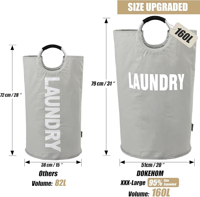 DOKEHOM 160L XX-Large Laundry Basket, Collapsible Laundry Bag, Foldable Laundry - Image 3
