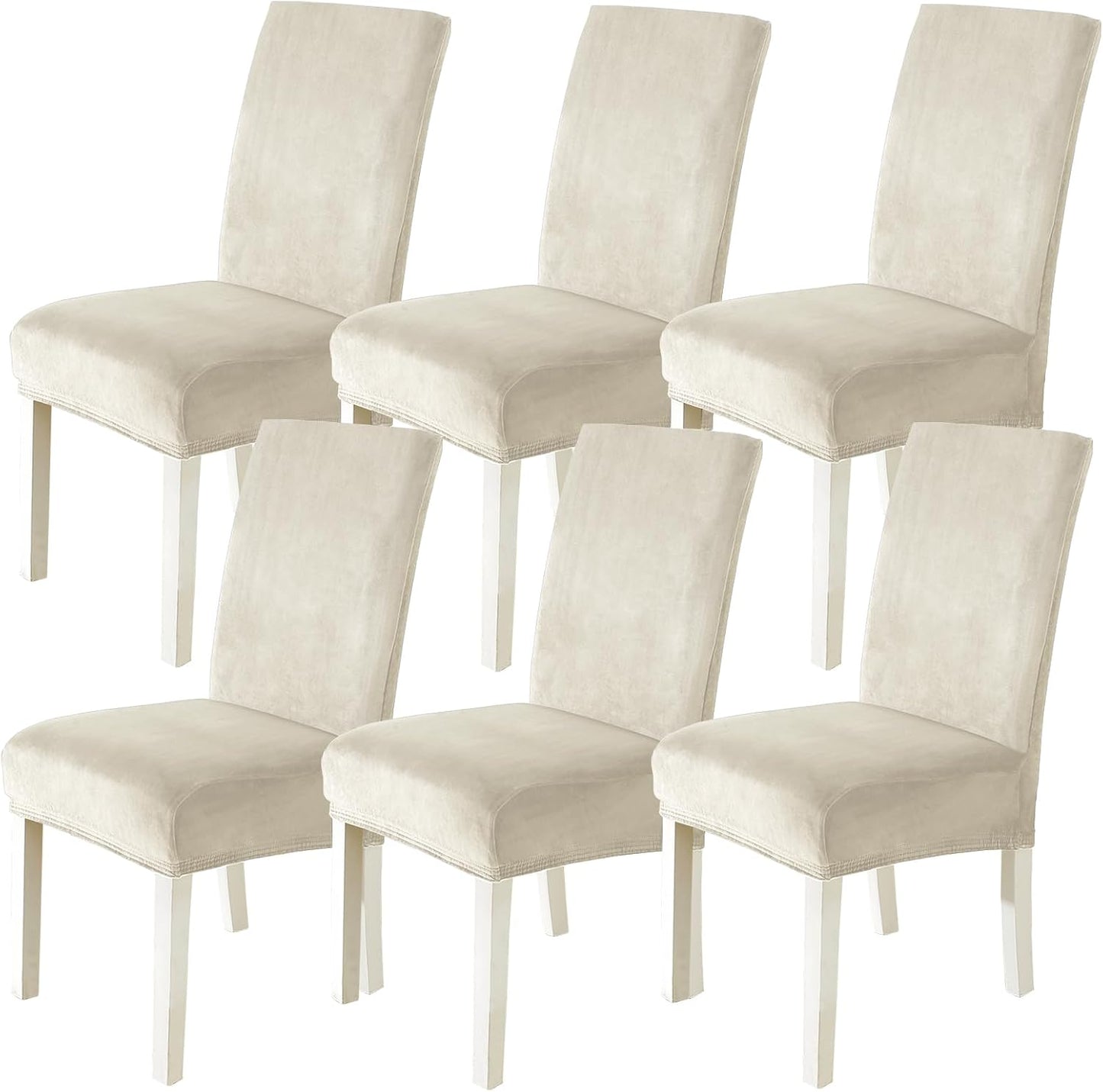 Velvet Dining Room Chair Covers Set of 6, Stretch Chair Covers for Dining Chairs, Parsons Chair Slipcover Washable, Soft Thick Velvet Fabric for Home, Kitchen, Banquet (Beige)