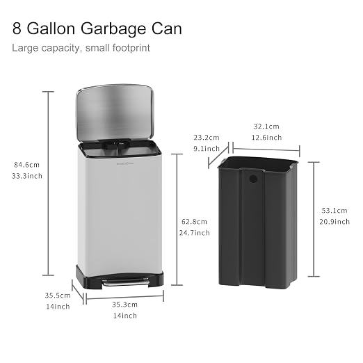 30L/8 Gallon Stainless Steel Garbage Bin - Image 6
