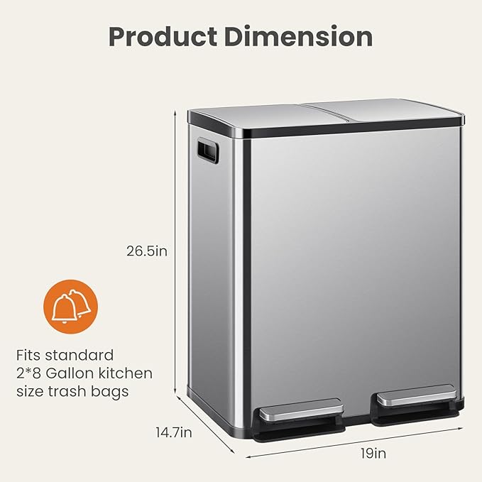 DUMOS Kitchen Trash Can, 2×8-Gallon Garbage Can - Image 4