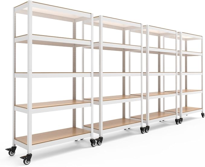 HOMEDANT House White 5-Tier Metal Rolling Cart Shelf Rack Casters Heavy Duty by TheBestOrganizingSolution