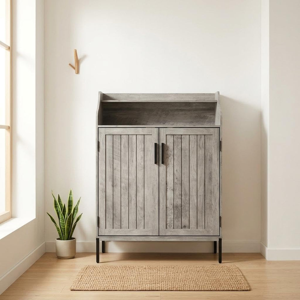 IDEALHOUSE Farmhouse Shoe Cabinet, 41" Shoe Cabinet with Doors and Shelv...