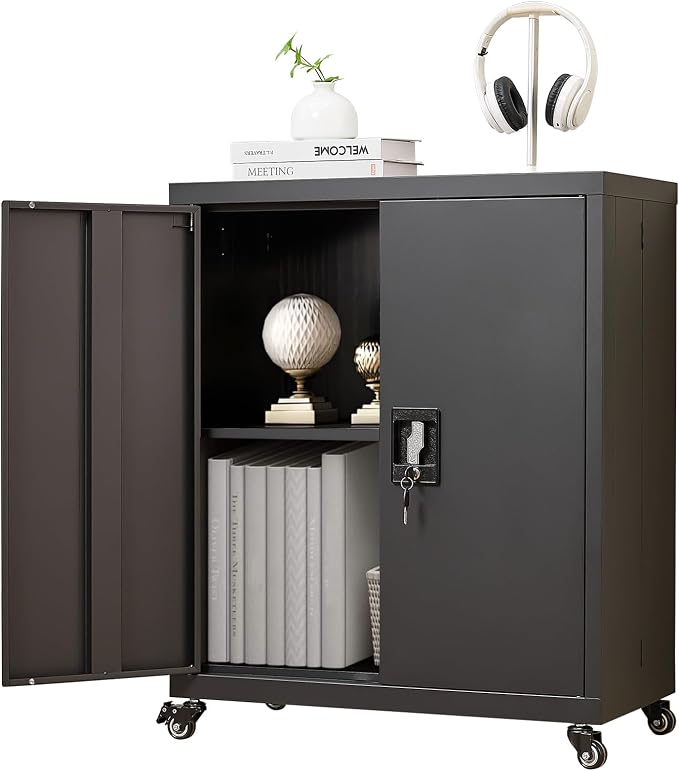 Metal Cabinet with Wheels, Steel Cabine with Locking Doors, Small Cabinet with - Image 8