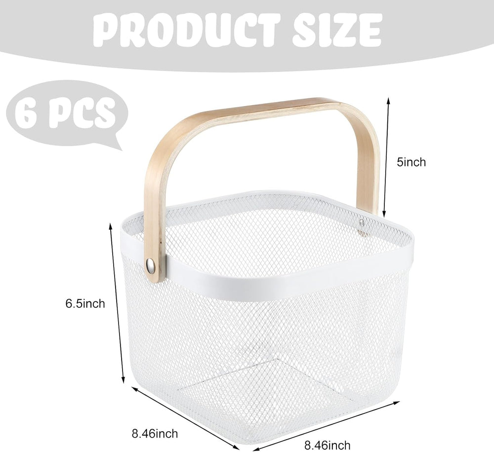 Roshtia 6 Pcs Metal Mesh Basket with Handle, White Garden Basket for Fall