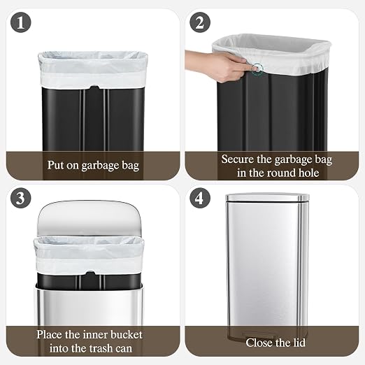 AthLike Trash Can, Stainless Steel Kitchen Garbage Can, Step Waste Bin - Image 9