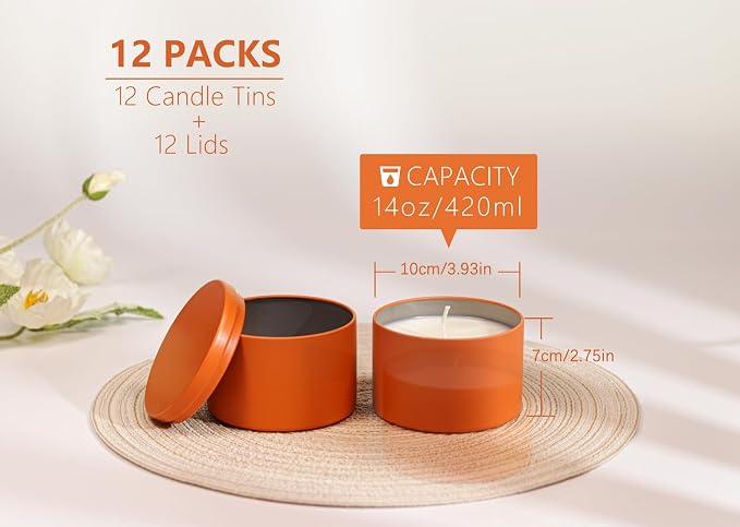 Candle Tins with Lids, 3 Wicks Containers 12 Pack 14oz/420ml Seamless Bulk - Image 2