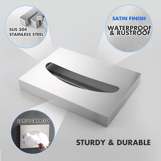 Toilet Seat Cover Dispenser Wall Mounted SUS 304 Stainless Steel Brushed - Image 2