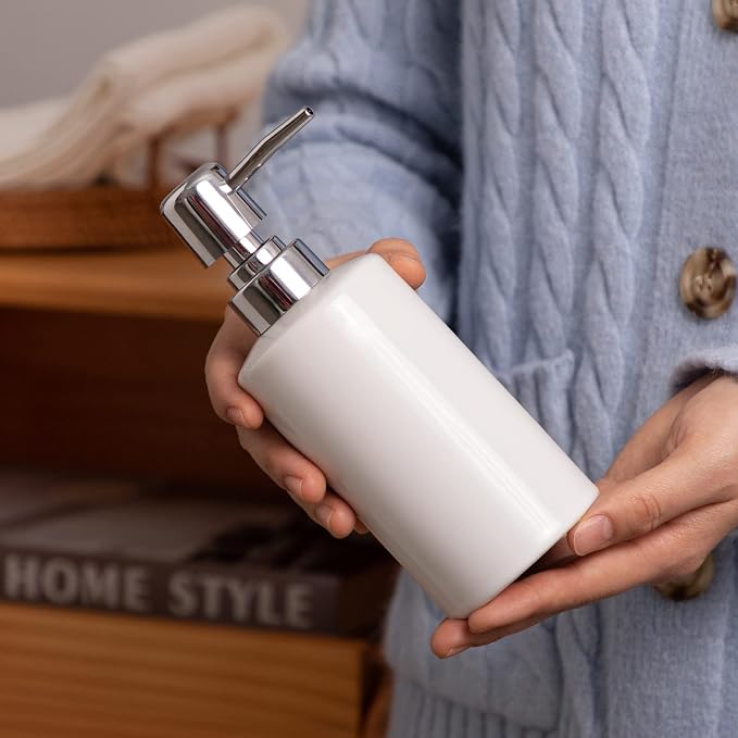 FE Soap Dispenser, 300ml/10oz Ceramic Liquid Soap Pump Dispenser, Refillable - Image 4