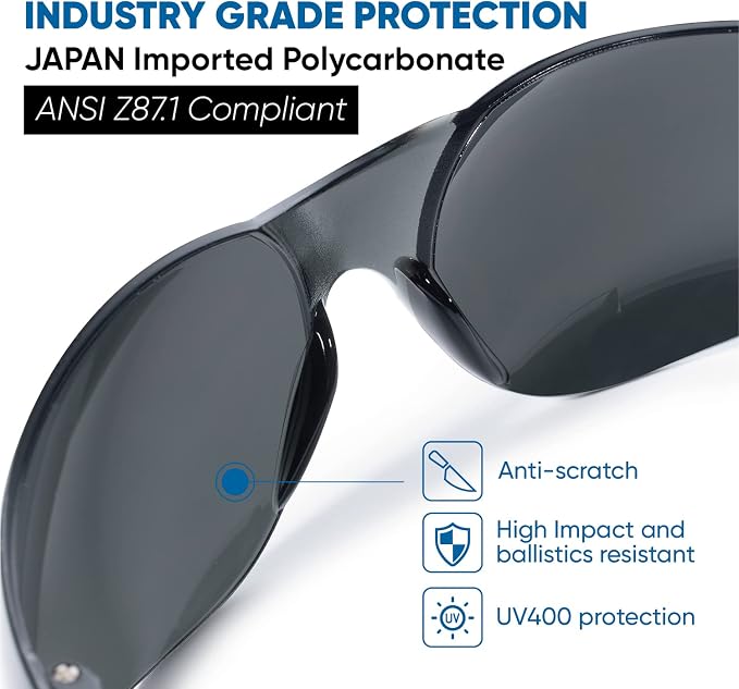 amoolo Tinted Safety Glasses Bulk of 24, Protective Safety Sunglasses, Dark - Image 3