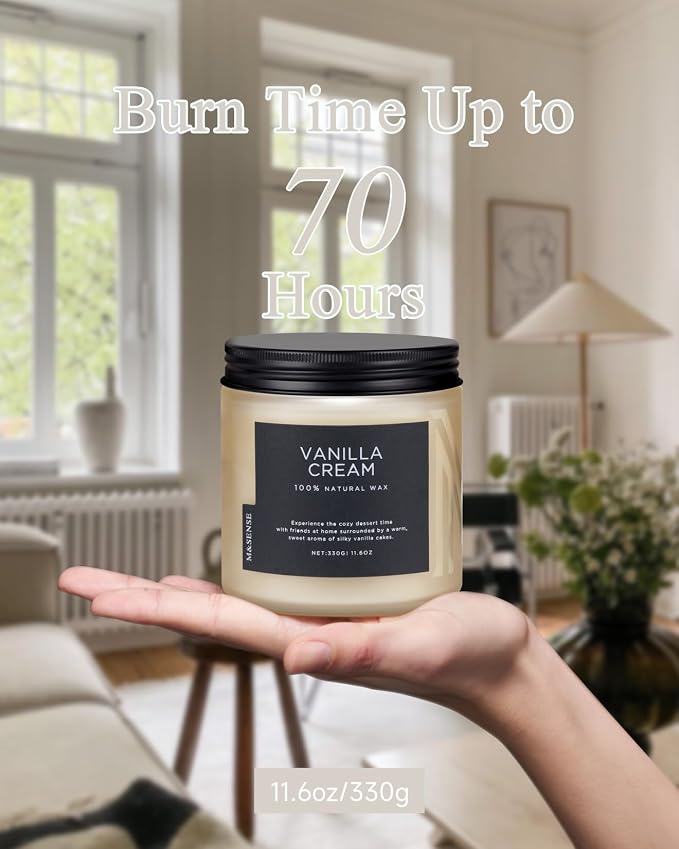 M&SENSE Vanilla Soy Candles, Medium 2 Wick 11.6oz 70 Hours Burning Time - Image 4