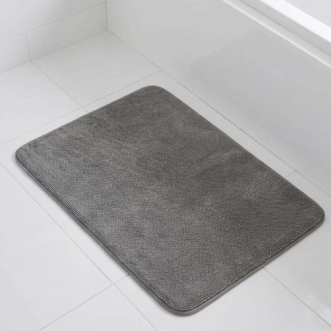 Muddy Mat® CloudStep Bathroom Rugs, Non Slip Bath Mats for Bathroom, Super Absorbent Memory Foam Chenille, Quick Dry Machine Washable Thick Toilet Rug for Shower Tub and Floor, Grey 18" x 28"