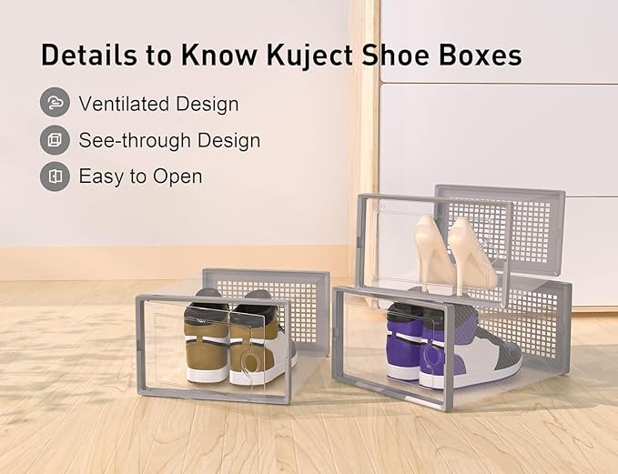 Kuject X-Large Shoe Storage Boxes Organizers Clear Plastic Stackable 12 Pack - Image 4